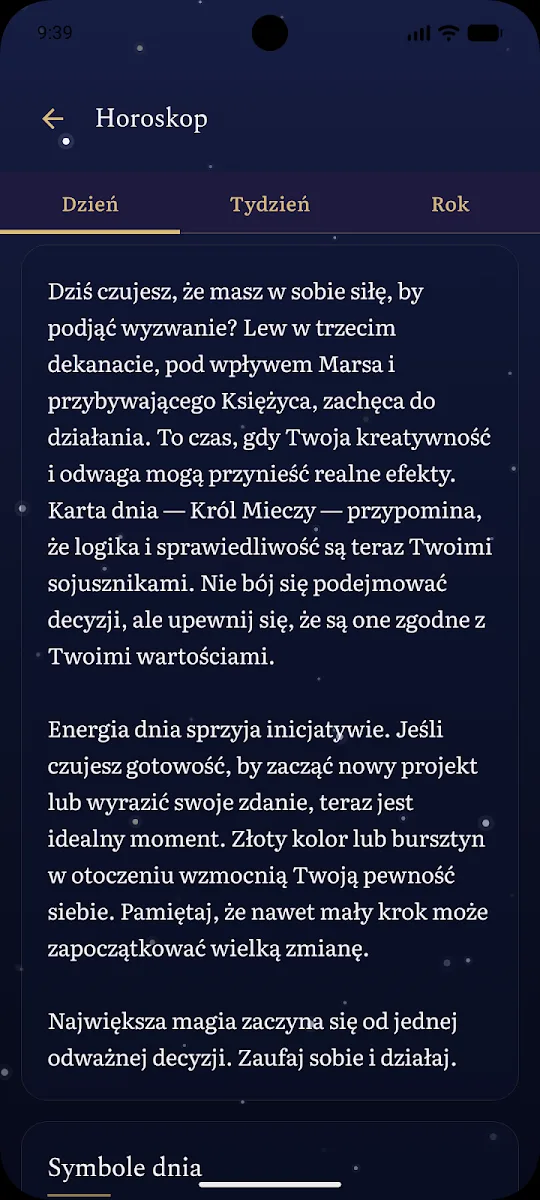 Daily horoscope in Lunaris Oraculum with Day, Week and Year tabs